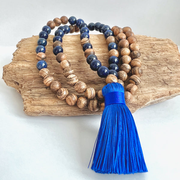 Mala Lapis Lazuli et bois