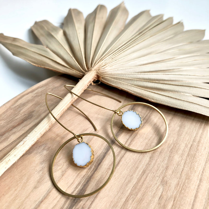 Boucles d'oreilles "Rōsie" Agate blanche